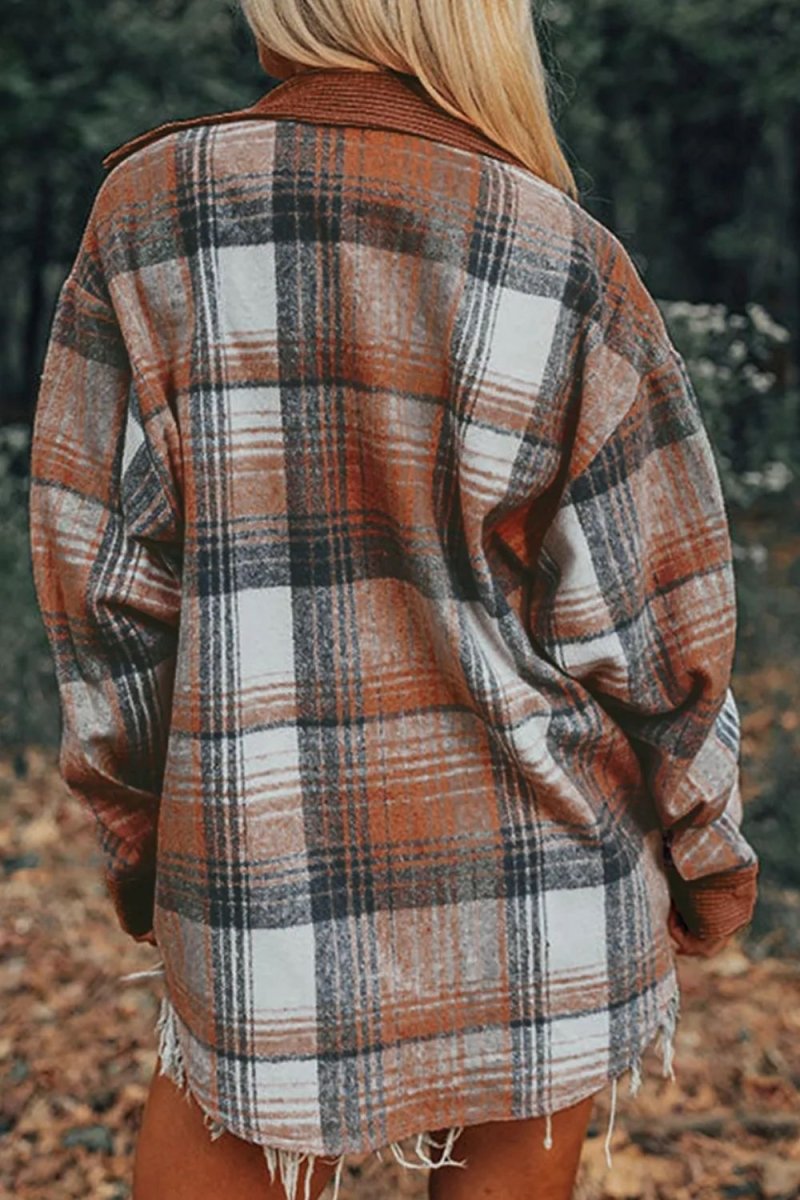 Plaid Button Up Long Sleeve Shacket - Outerwear