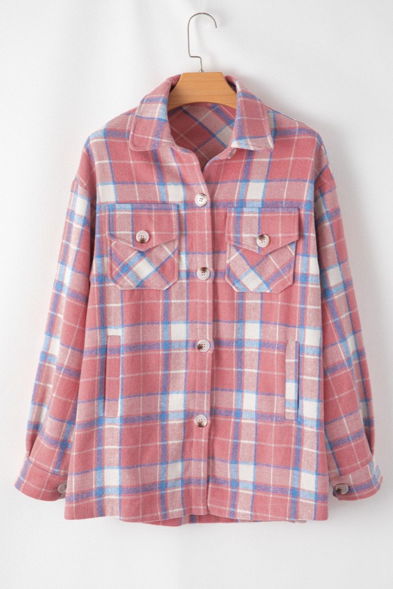 Plaid Button Up Long Sleeve Shacket - Outerwear