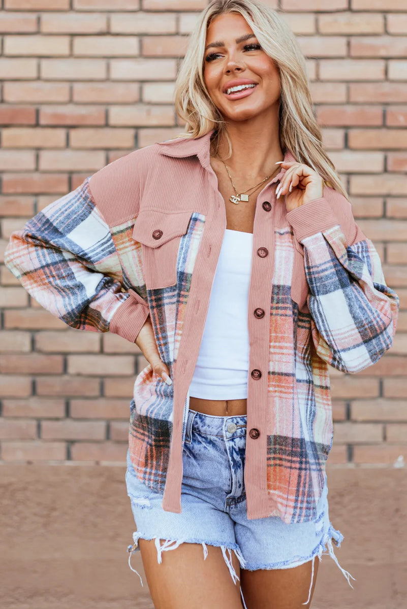 Plaid Button Up Long Sleeve Shacket - Outerwear