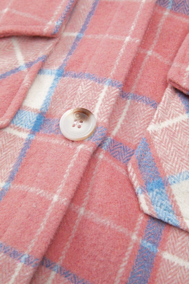 Plaid Button Up Long Sleeve Shacket - Outerwear