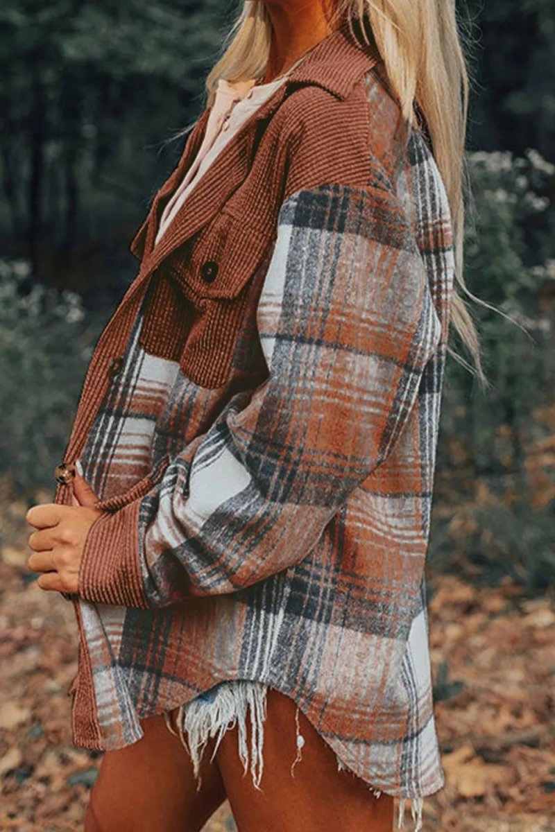 Plaid Button Up Long Sleeve Shacket - Outerwear
