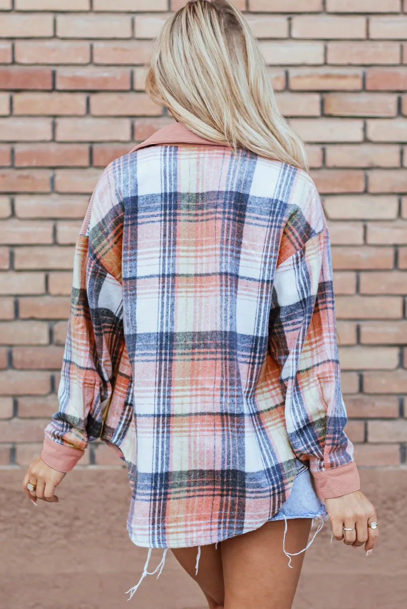 Plaid Button Up Long Sleeve Shacket - Outerwear