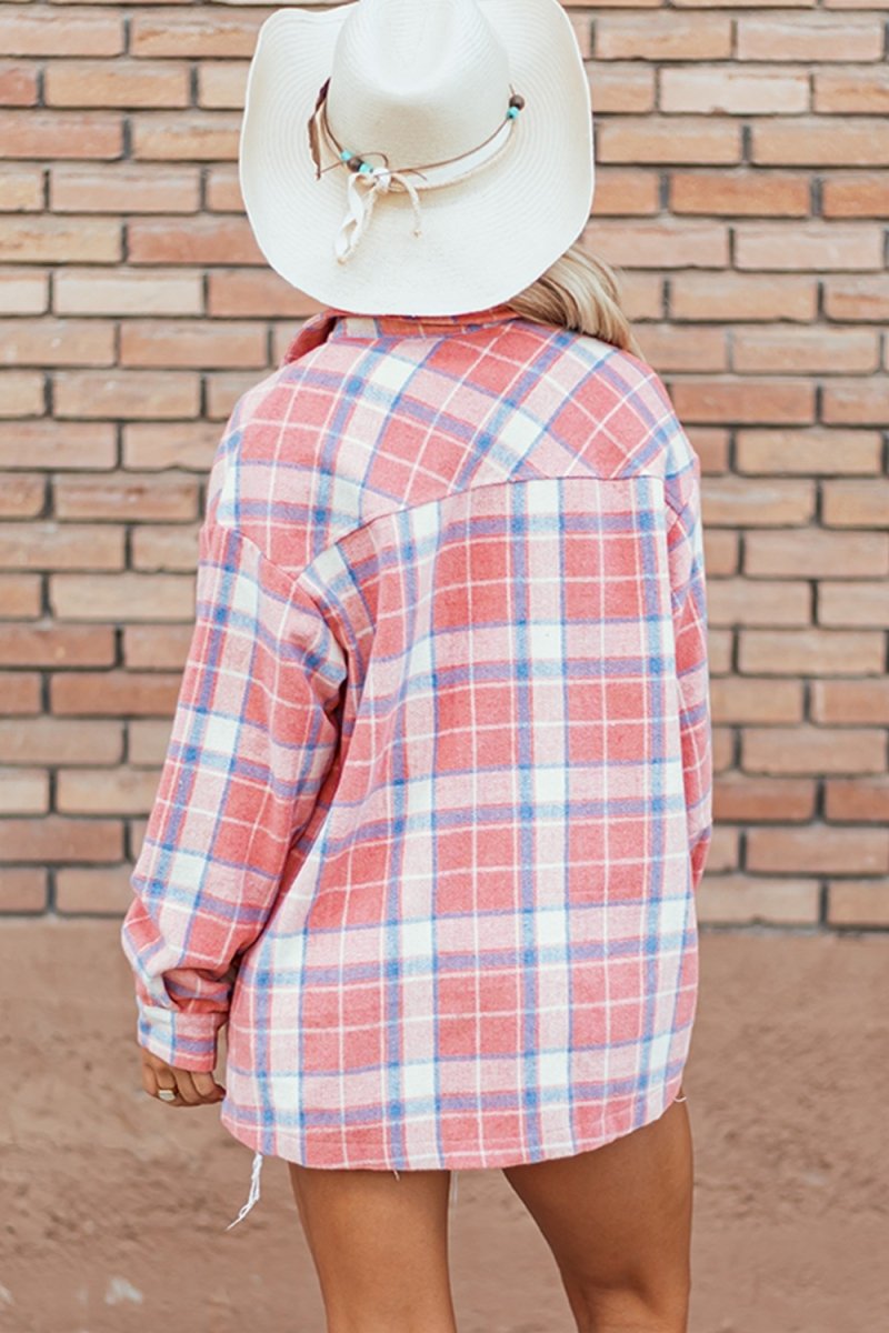 Plaid Button Up Long Sleeve Shacket - Outerwear