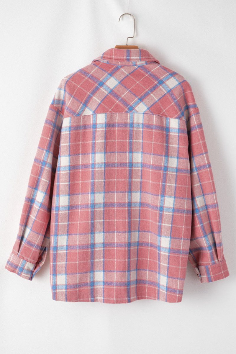 Plaid Button Up Long Sleeve Shacket - Outerwear