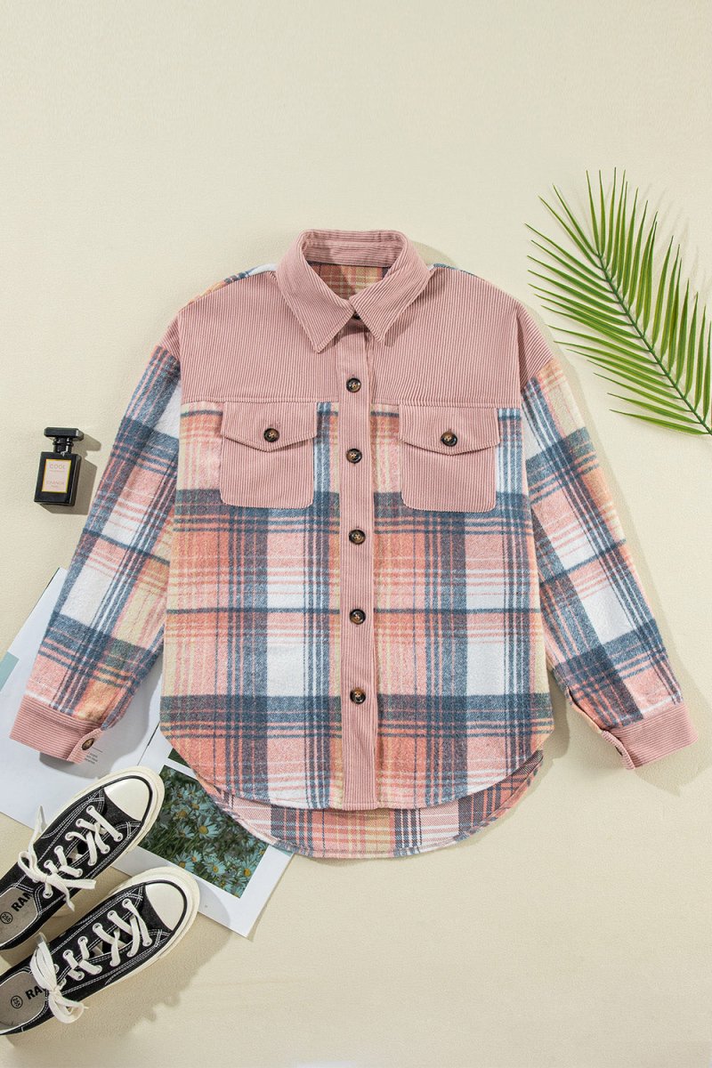 Plaid Button Up Long Sleeve Shacket - Outerwear