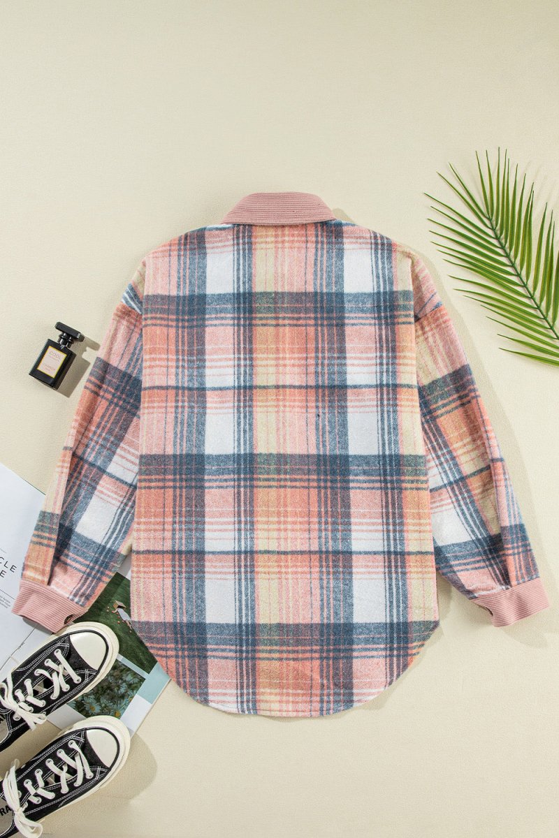 Plaid Button Up Long Sleeve Shacket - Outerwear