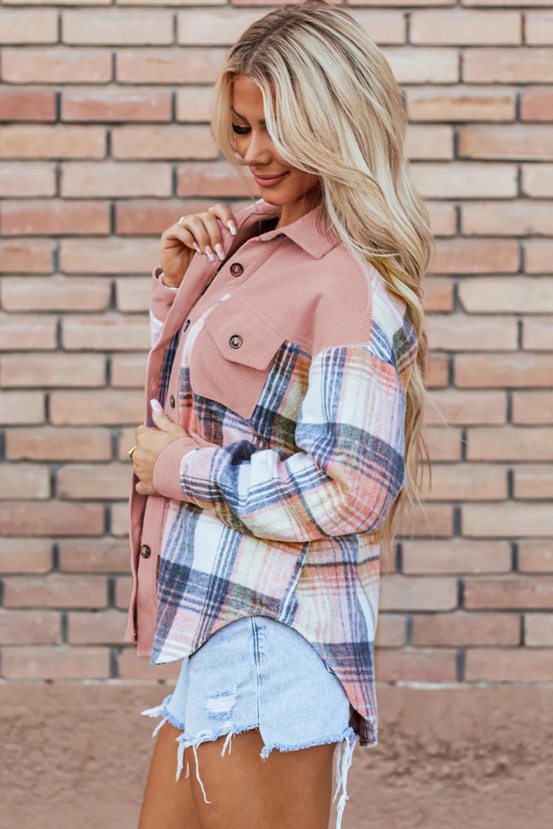 Plaid Button Up Long Sleeve Shacket - Outerwear