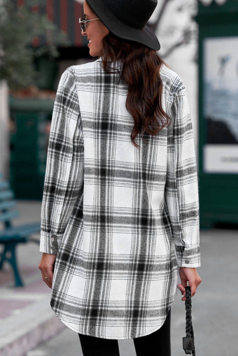 Plaid Button - Up Longline Shirt Jacket - Outerwear