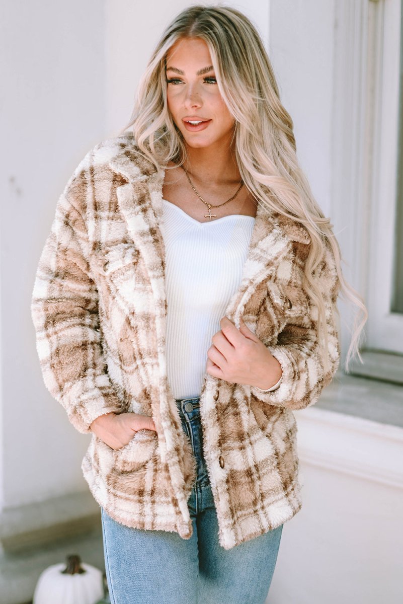 Plaid Collared Neck Jacket - Outerwear