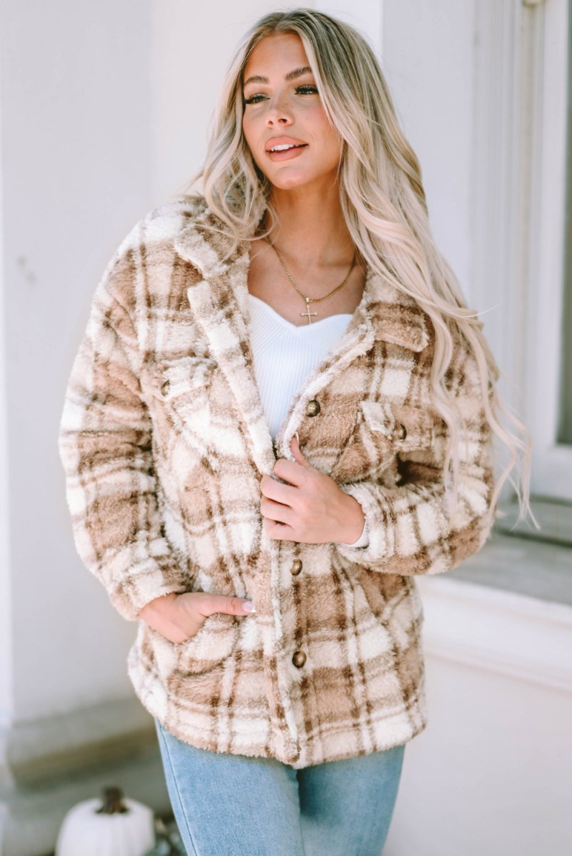 Plaid Collared Neck Jacket - Outerwear