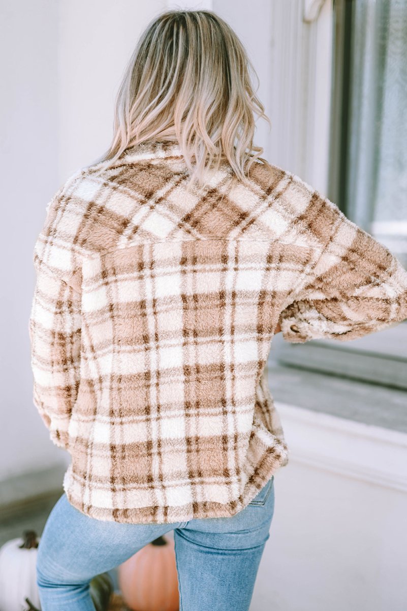 Plaid Collared Neck Jacket - Outerwear