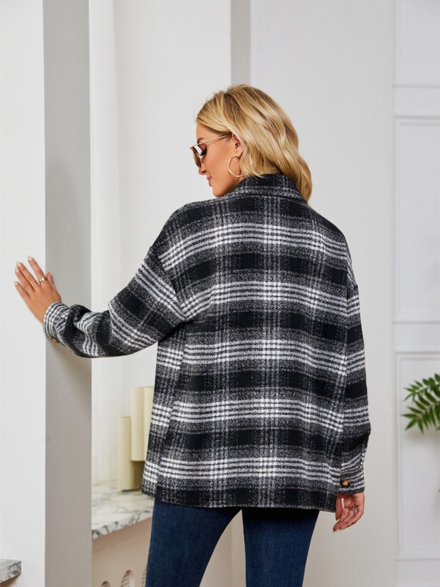 Plaid Collared Shirt Jacket - Outerwear