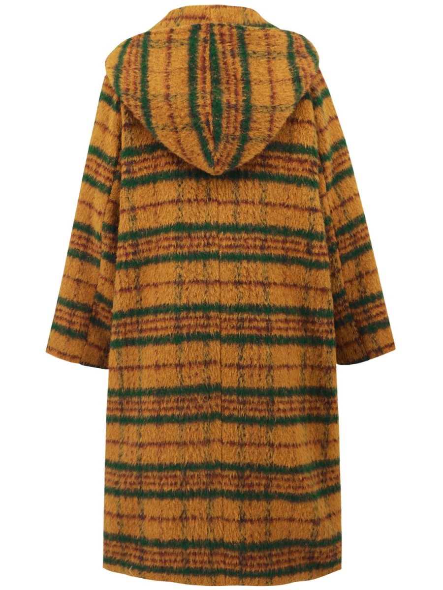 Plaid Long Sleeve Hooded Coat with Pockets - Outerwear