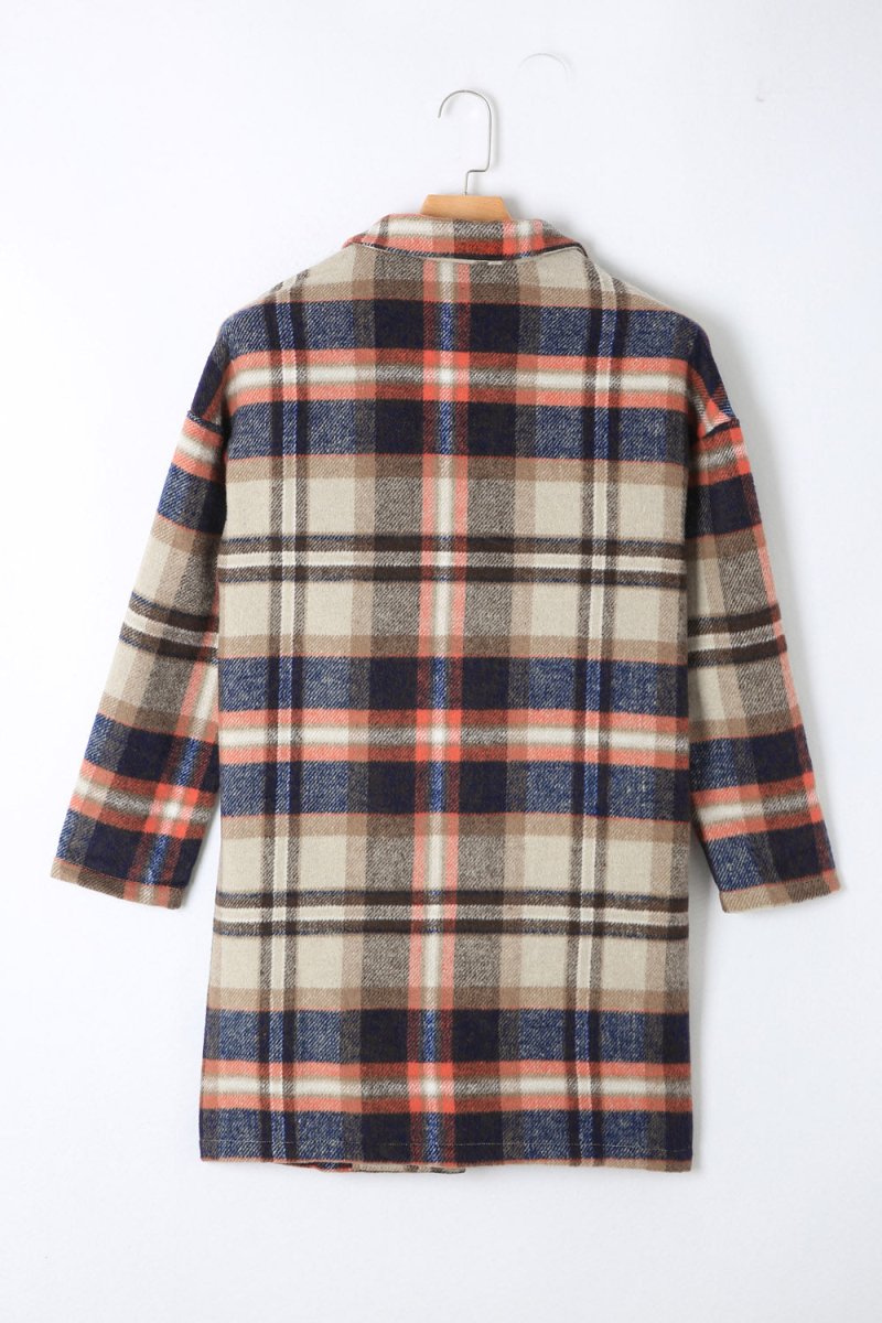 Plaid Longline Jacket with Pockets - Outerwear