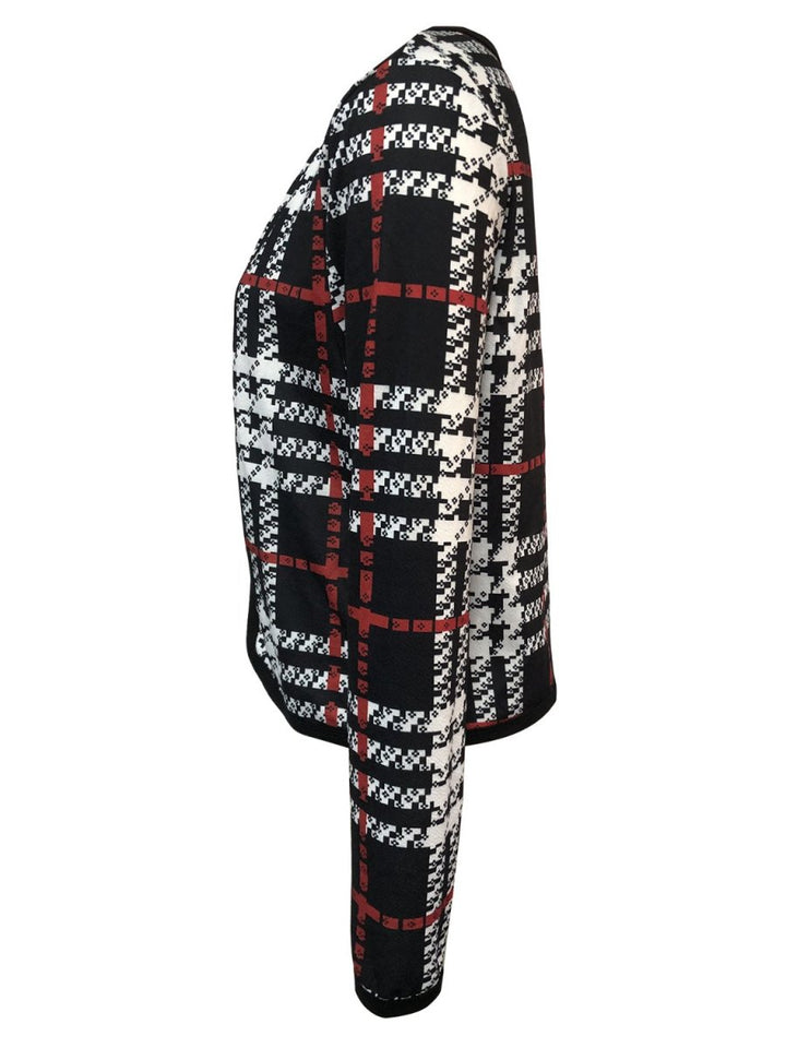 Plaid Open Front Long Sleeve Jacket - Outerwear