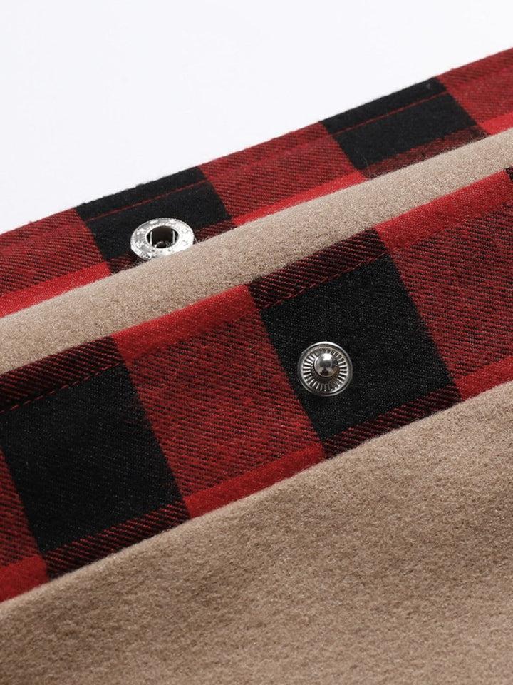 Plaid Trim Long Sleeve Jacket - Outerwear
