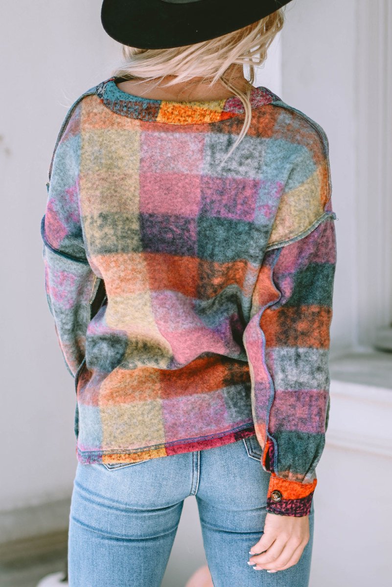 Plaid V - Neck Button Down Jacket - Outerwear