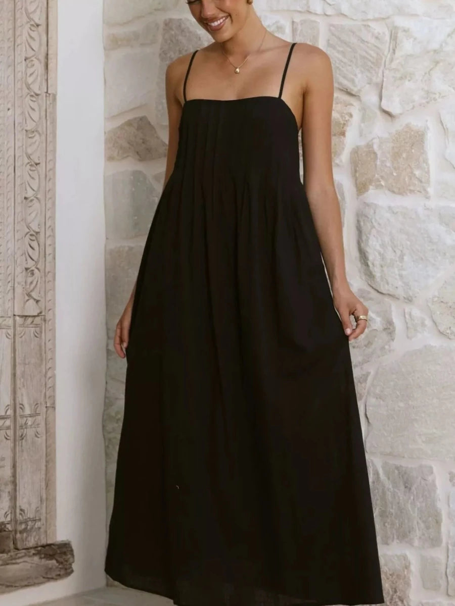 Pleated Bodice Midi Cami Dress - 