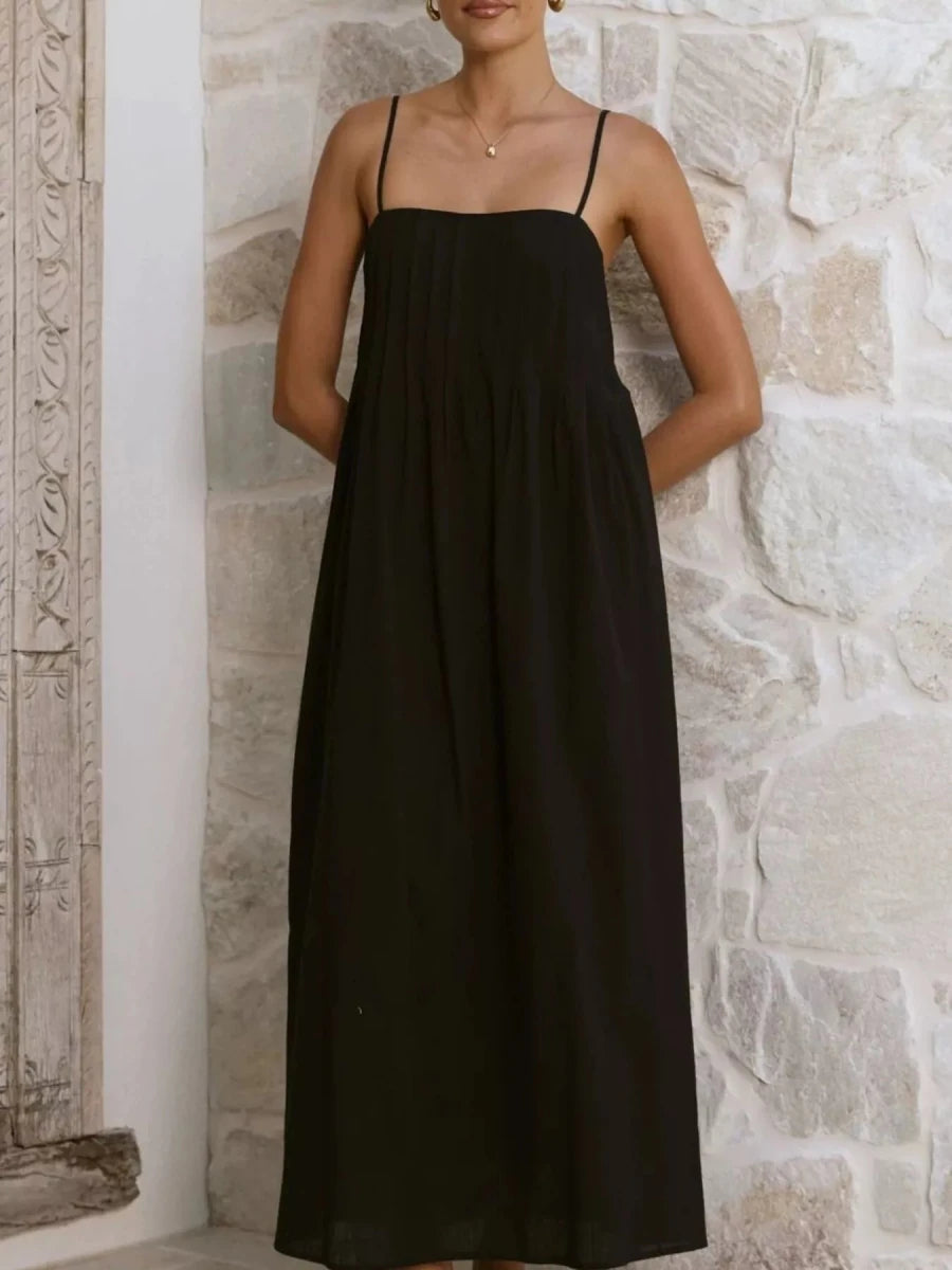 Pleated Bodice Midi Cami Dress - 