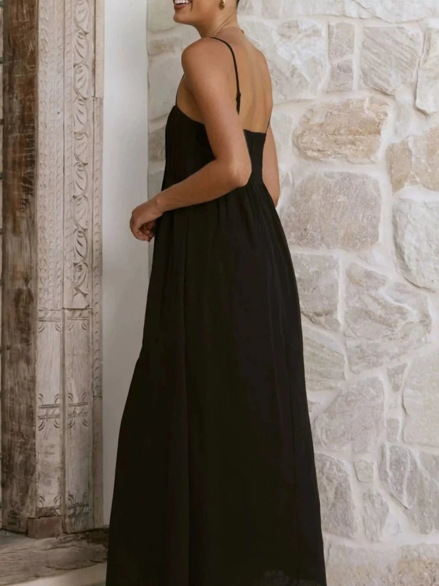 Pleated Bodice Midi Cami Dress - 