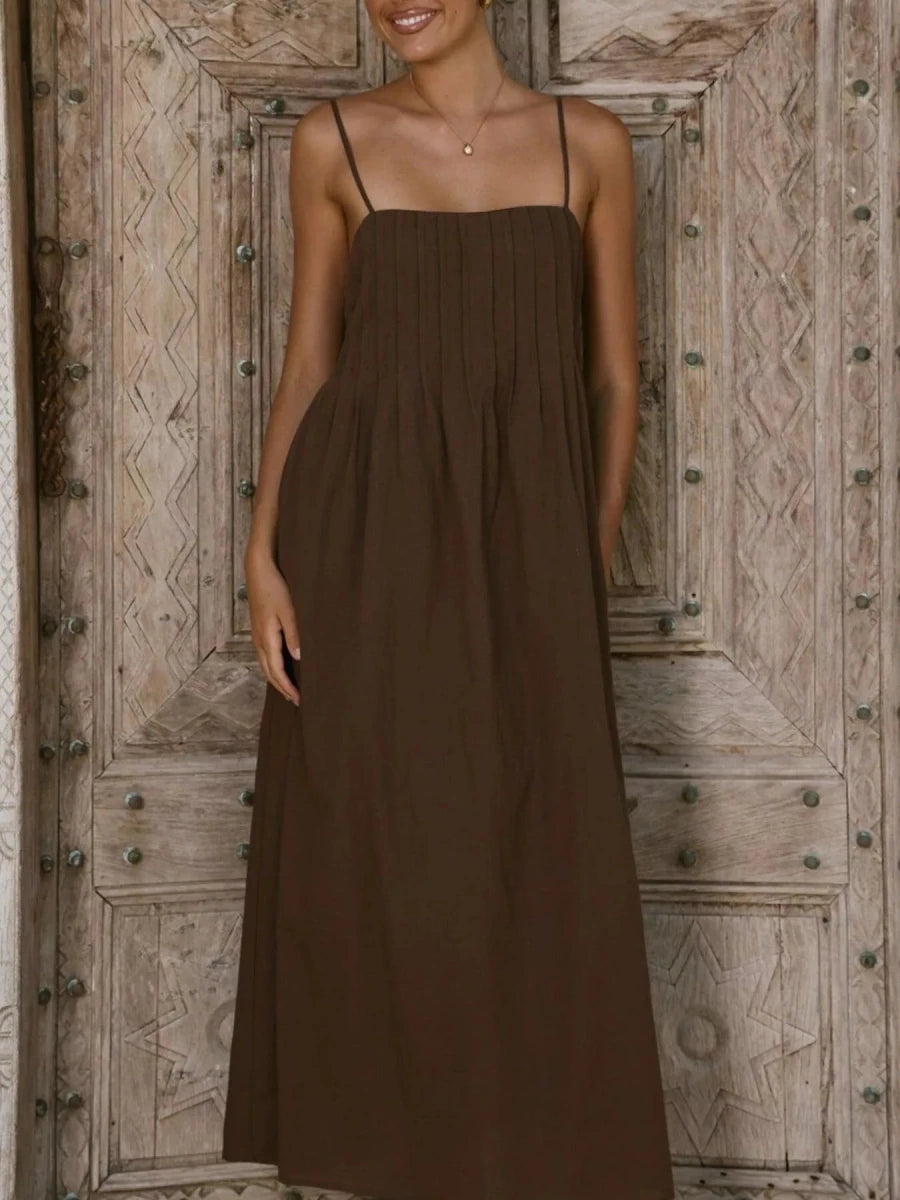 Pleated Bodice Midi Cami Dress - 