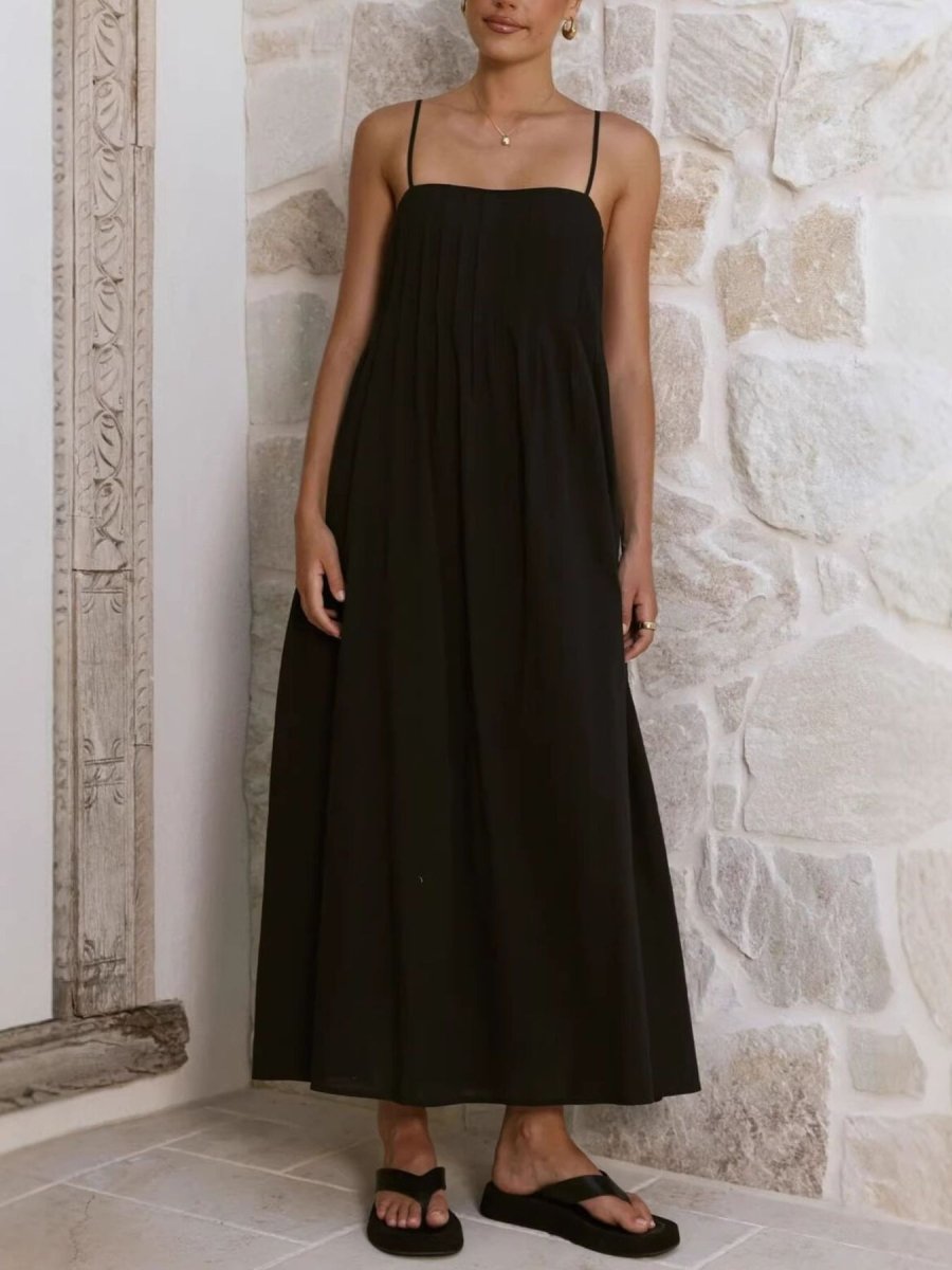 Pleated Bodice Midi Cami Dress - 