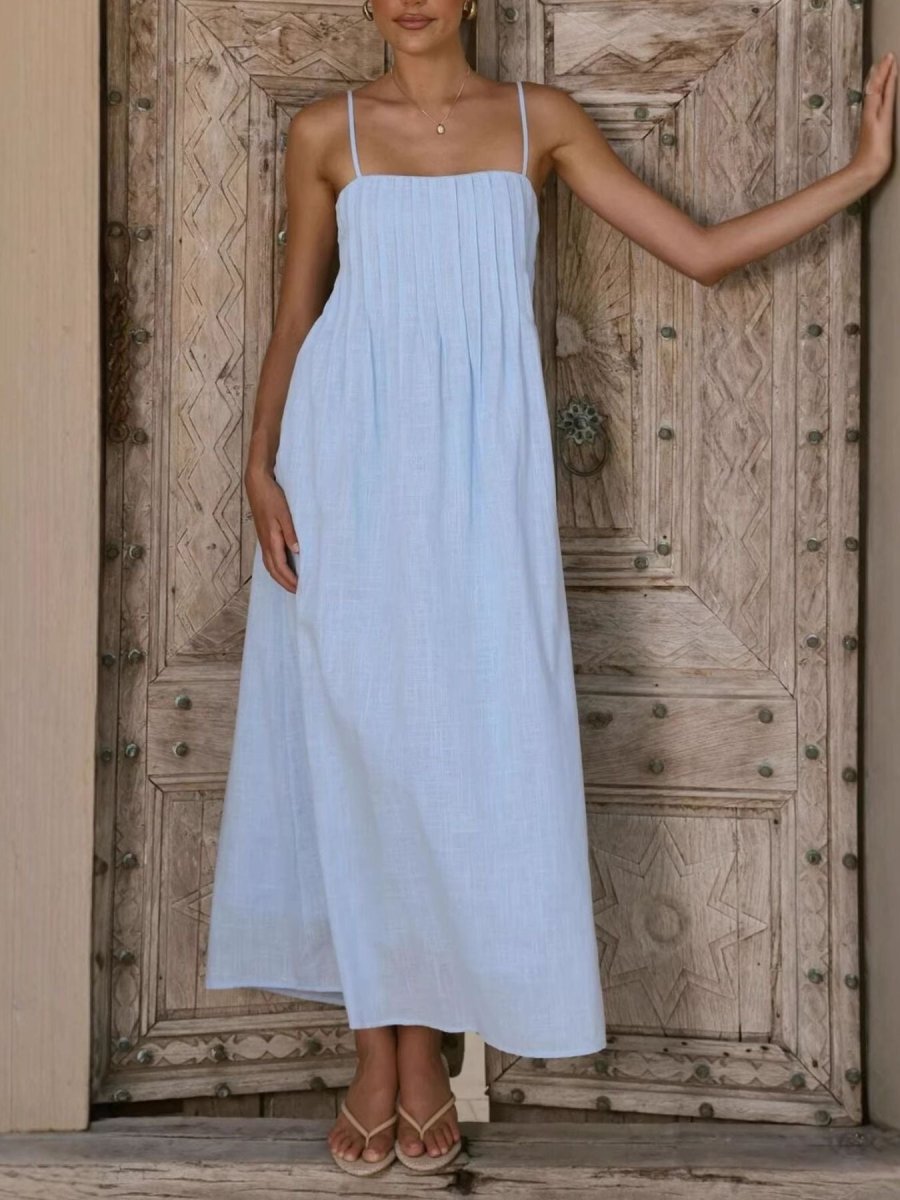 Pleated Bodice Midi Cami Dress - 