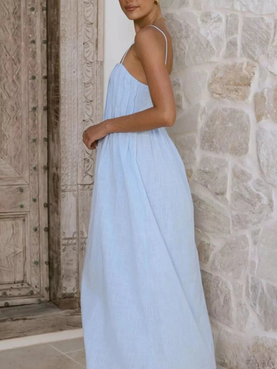 Pleated Bodice Midi Cami Dress - 
