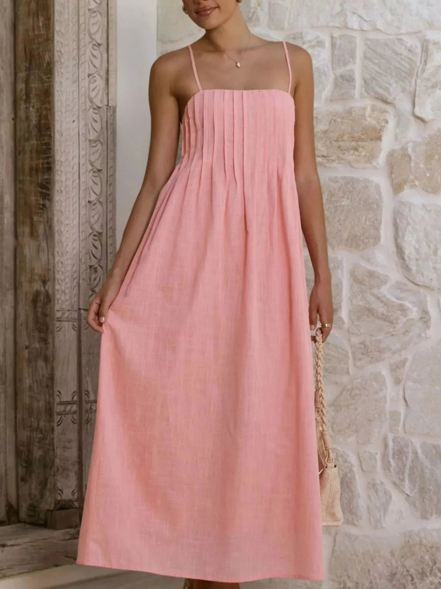Pleated Bodice Midi Cami Dress - 