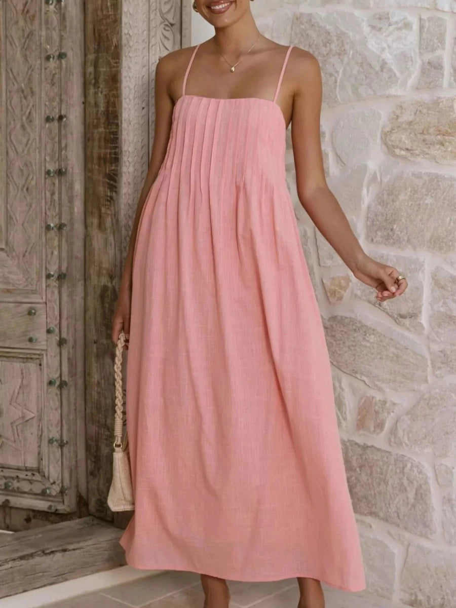 Pleated Bodice Midi Cami Dress - 