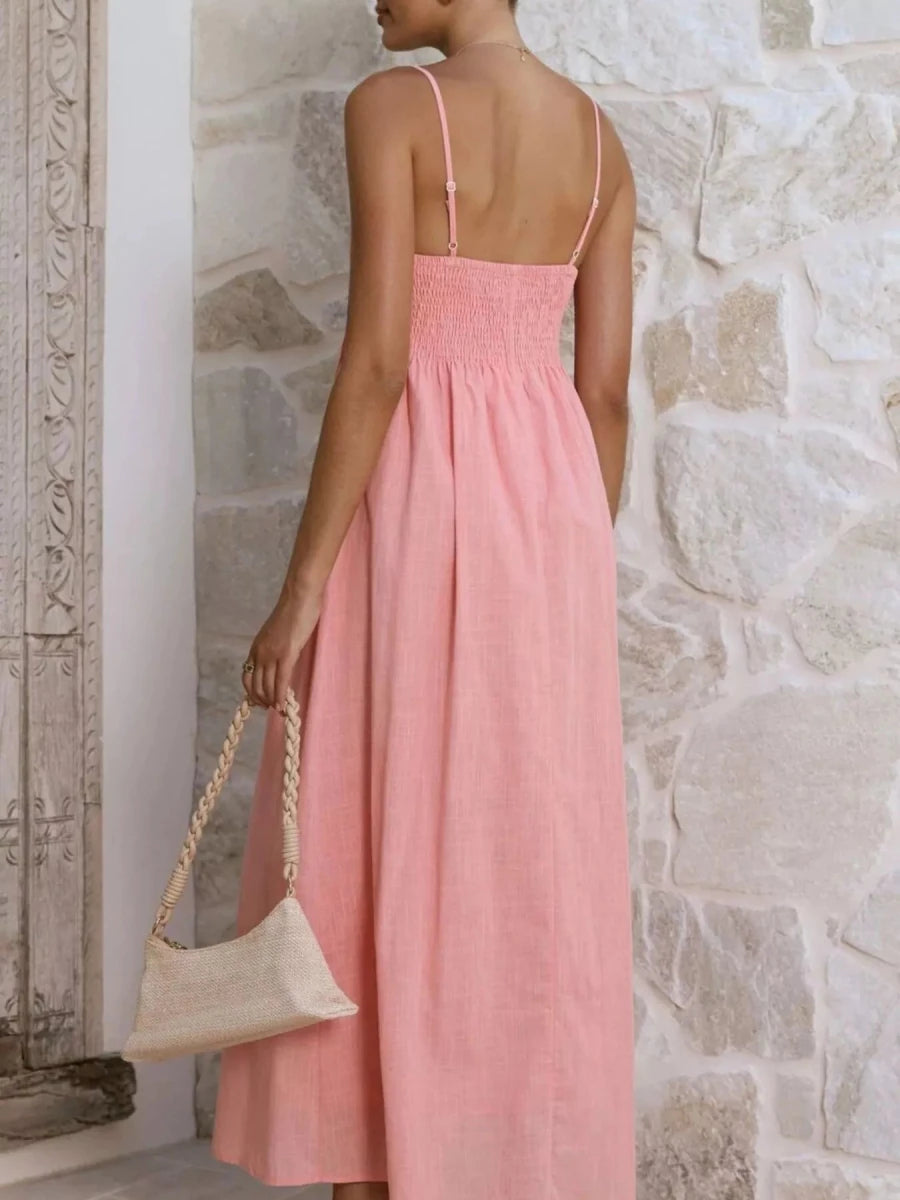 Pleated Bodice Midi Cami Dress - 