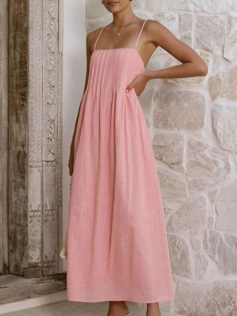 Pleated Bodice Midi Cami Dress - 