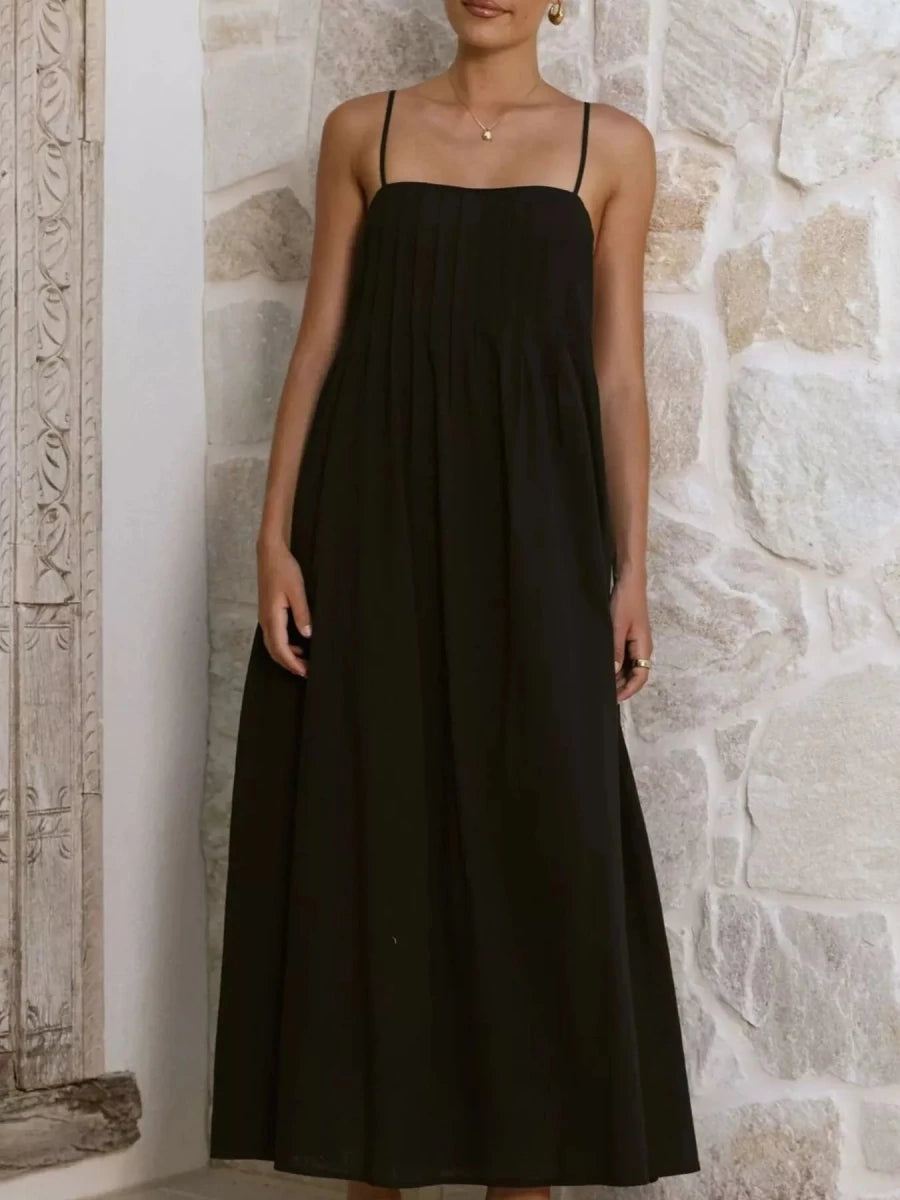 Pleated Bodice Midi Cami Dress - 