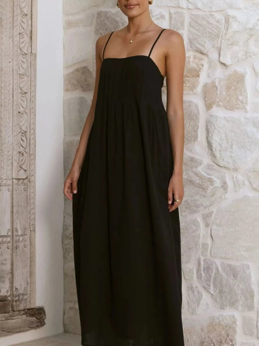 Pleated Bodice Midi Cami Dress - 