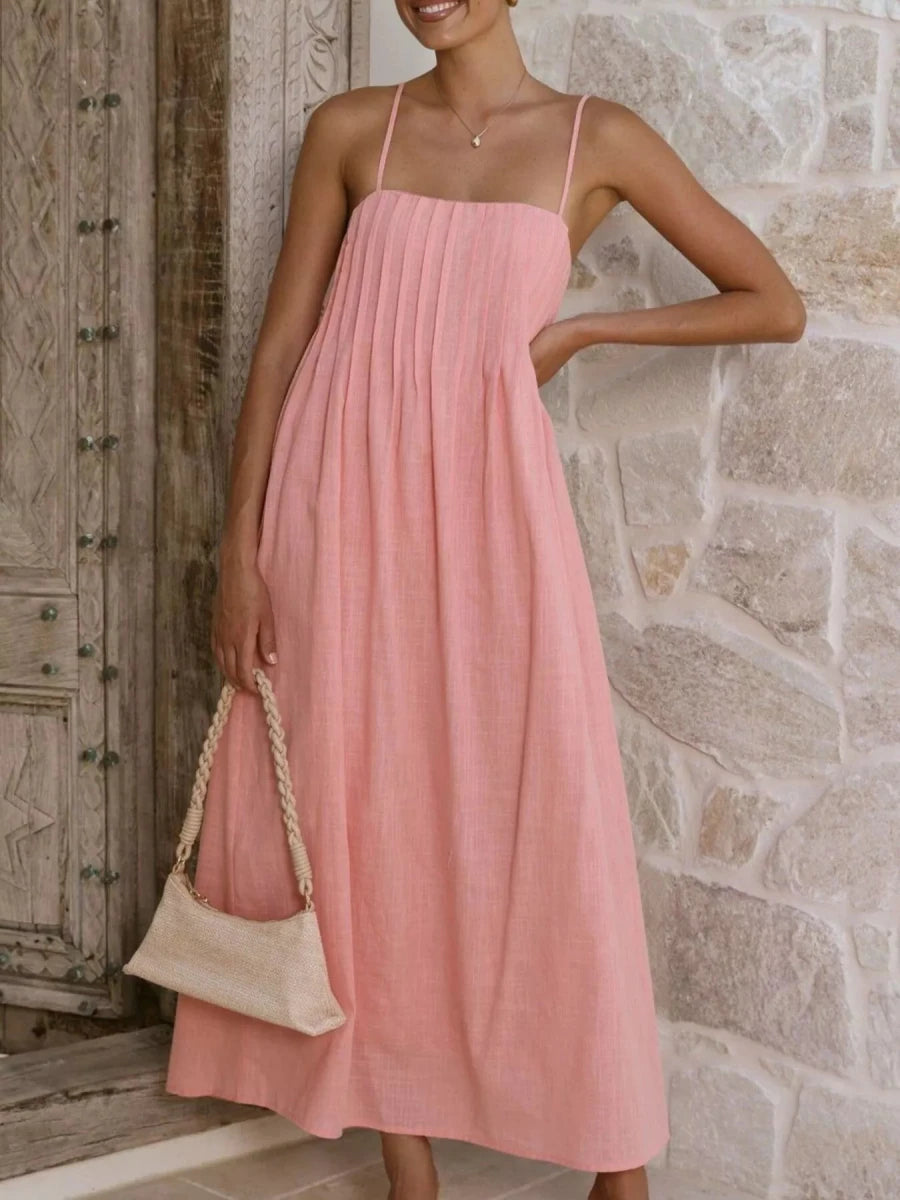 Pleated Bodice Midi Cami Dress - 
