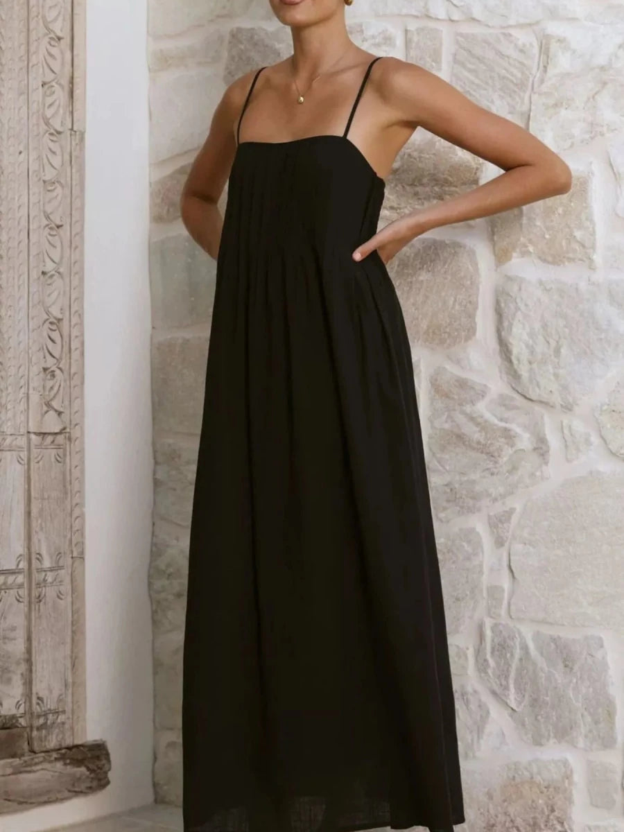 Pleated Bodice Midi Cami Dress - 