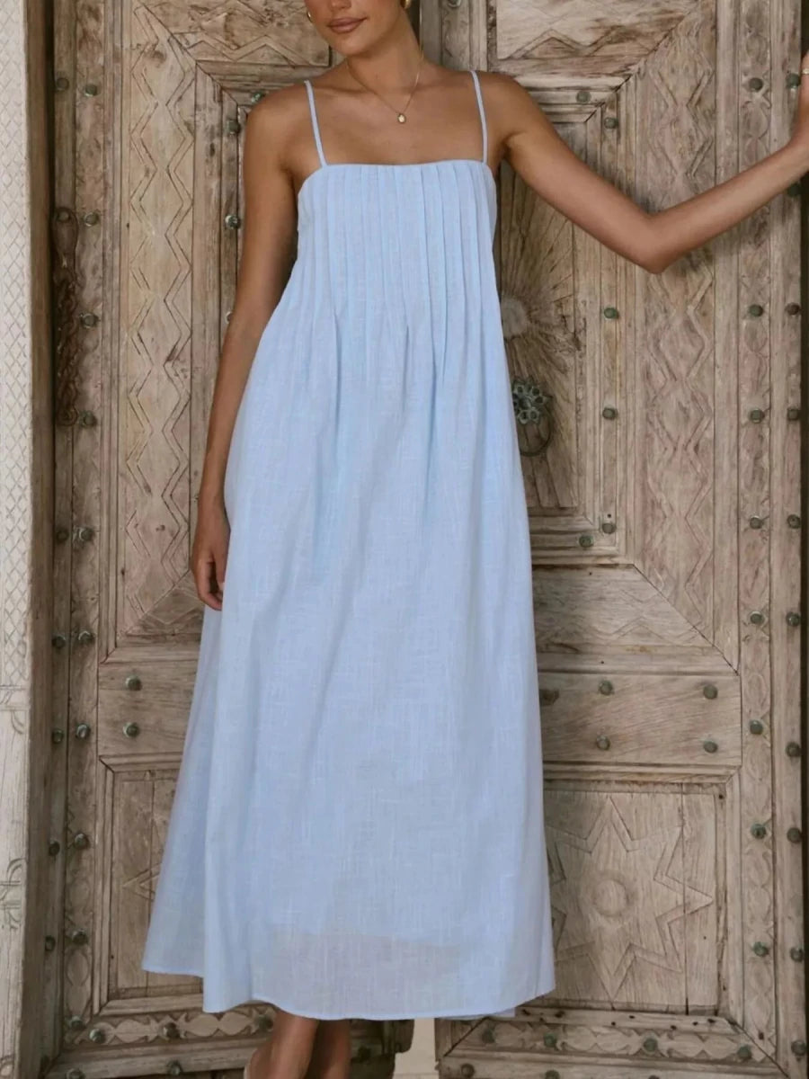 Pleated Bodice Midi Cami Dress - 