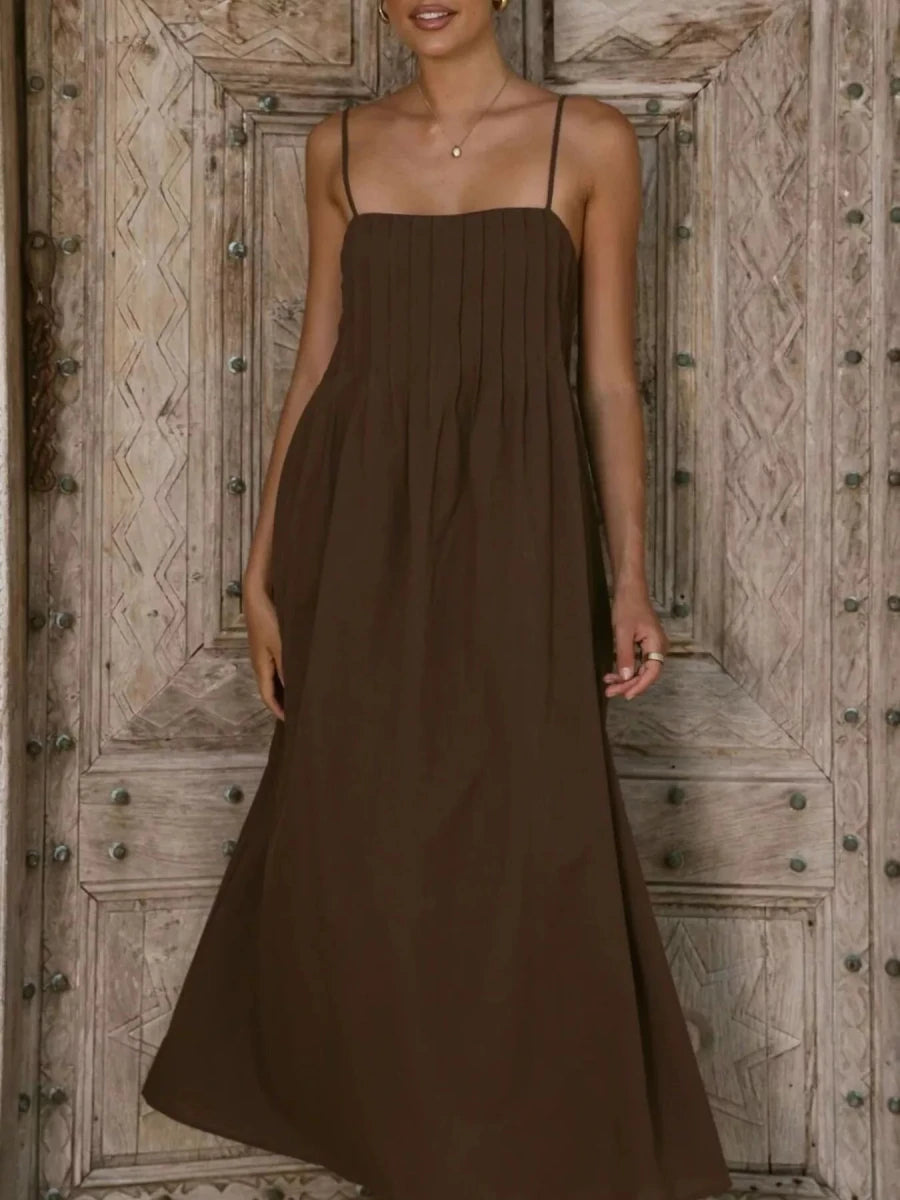 Pleated Bodice Midi Cami Dress - 