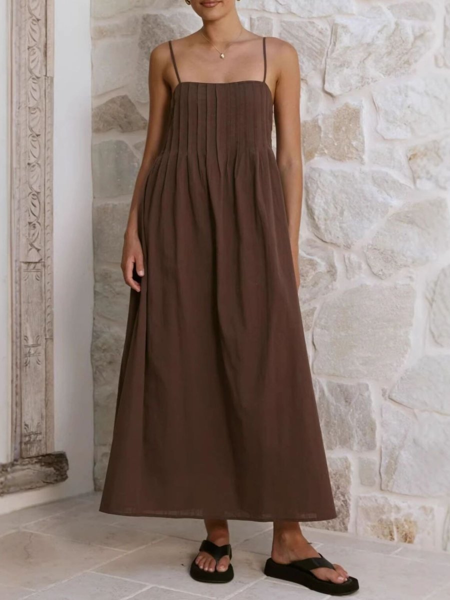 Pleated Bodice Midi Cami Dress - 