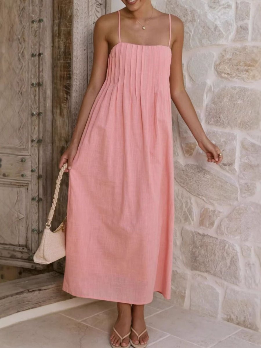 Pleated Bodice Midi Cami Dress - 