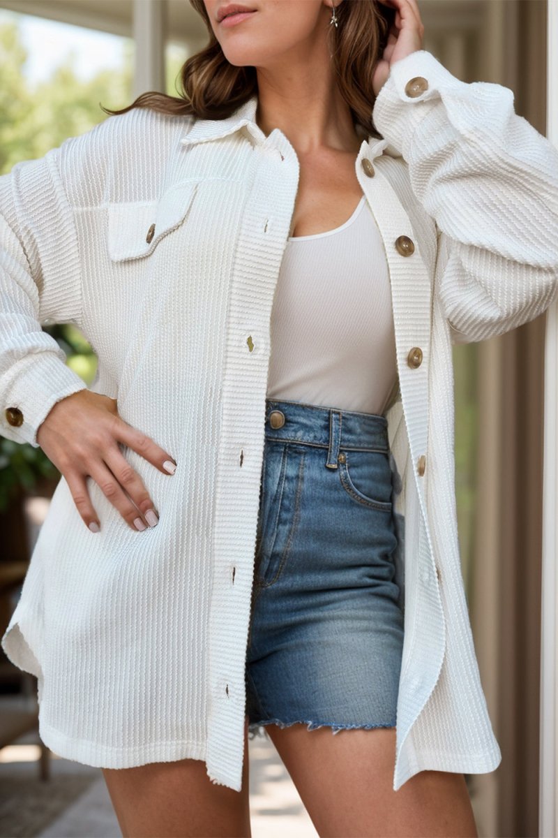 Plus Size Button Up Long Sleeve Jacket - Outerwear