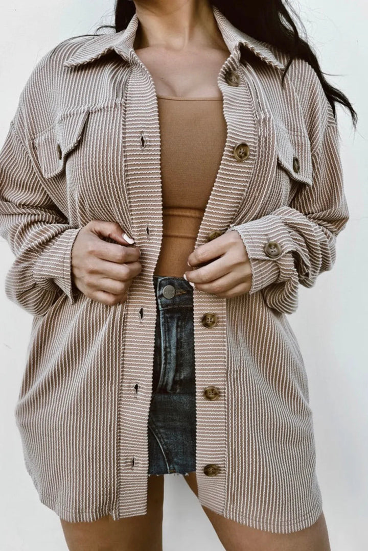 Plus Size Button Up Long Sleeve Jacket - Outerwear