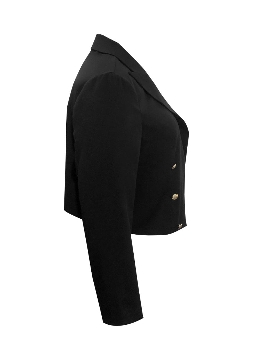 Plus Size Buttoned Lapel Collar Long Sleeve Blazer - Blazer Suit