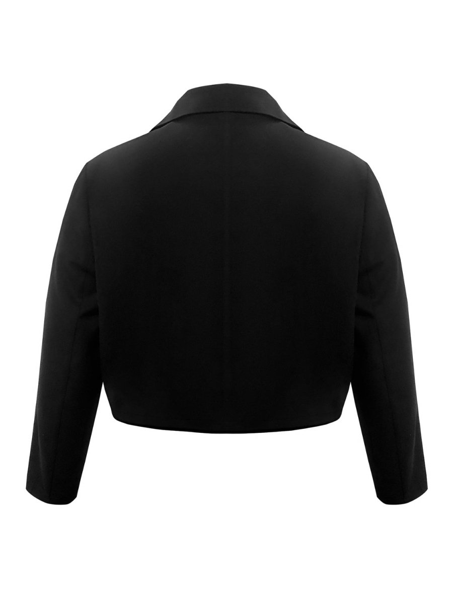 Plus Size Buttoned Lapel Collar Long Sleeve Blazer - Blazer Suit