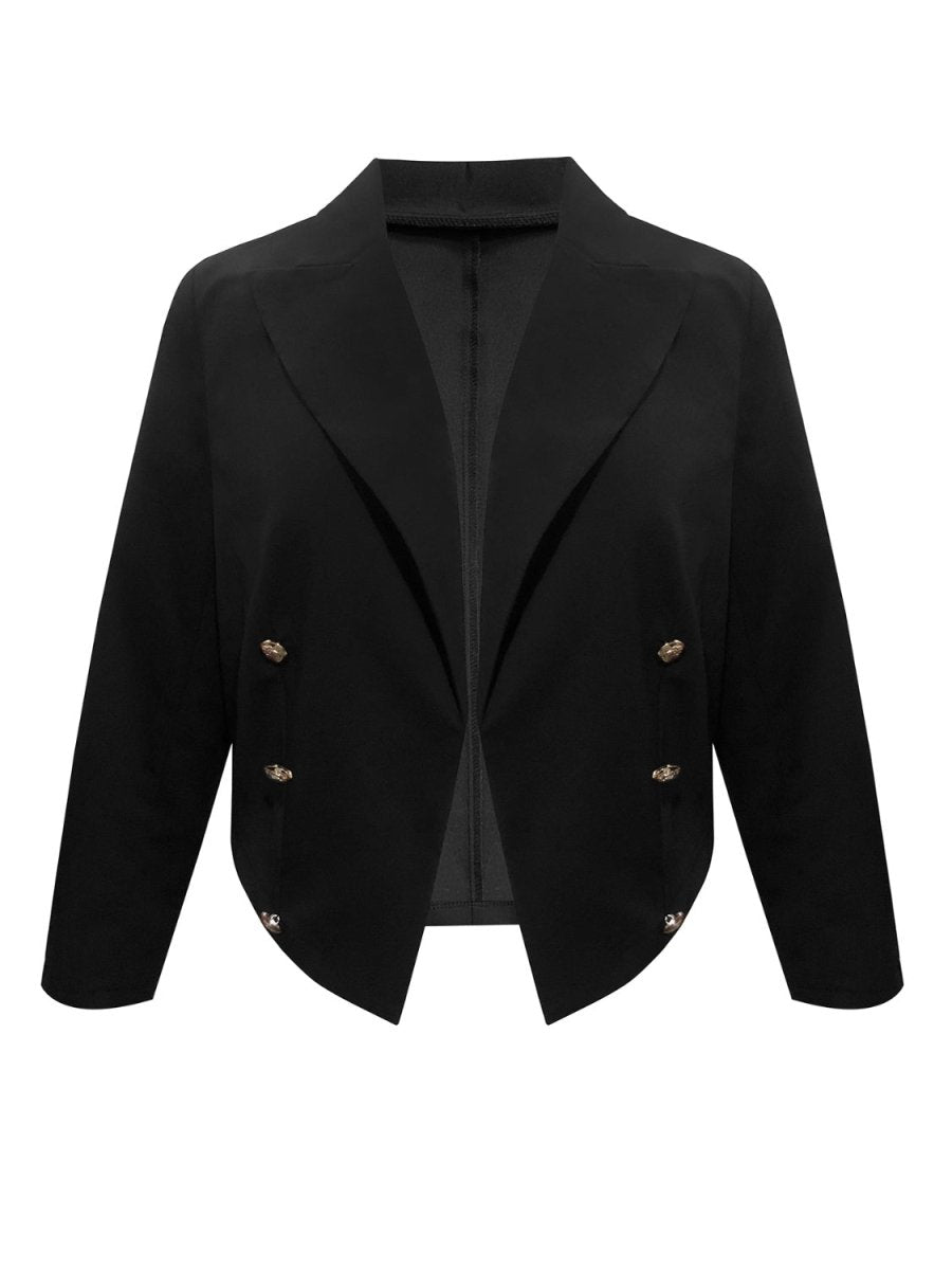 Plus Size Buttoned Lapel Collar Long Sleeve Blazer - Blazer Suit