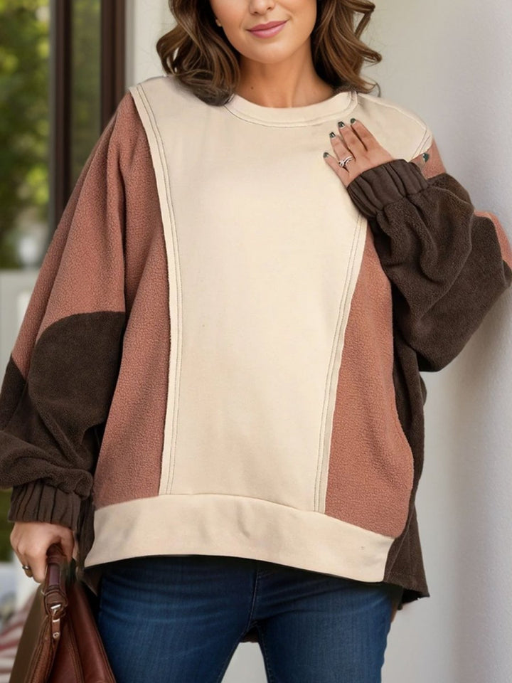 Plus Size Color Block Long Sleeve Hoodie - Outerwear