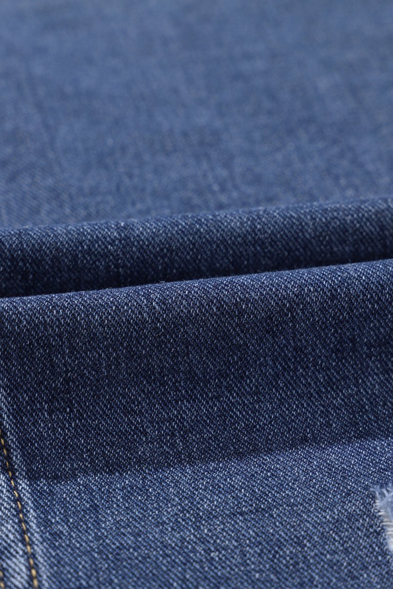 Plus Size Distressed Button Up Raw Hem Denim Jacket - Outerwear