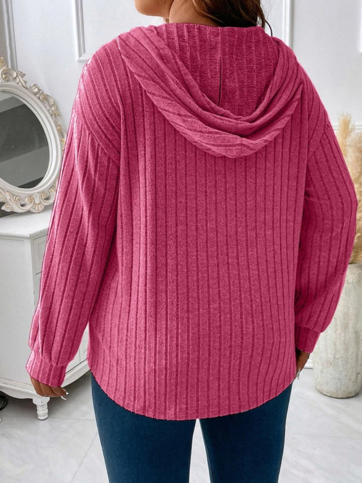 Plus Size Drawstring Dropped Shoulder Hooded T-Shirt - Top