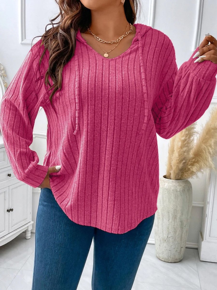 Plus Size Drawstring Dropped Shoulder Hooded T-Shirt - Top