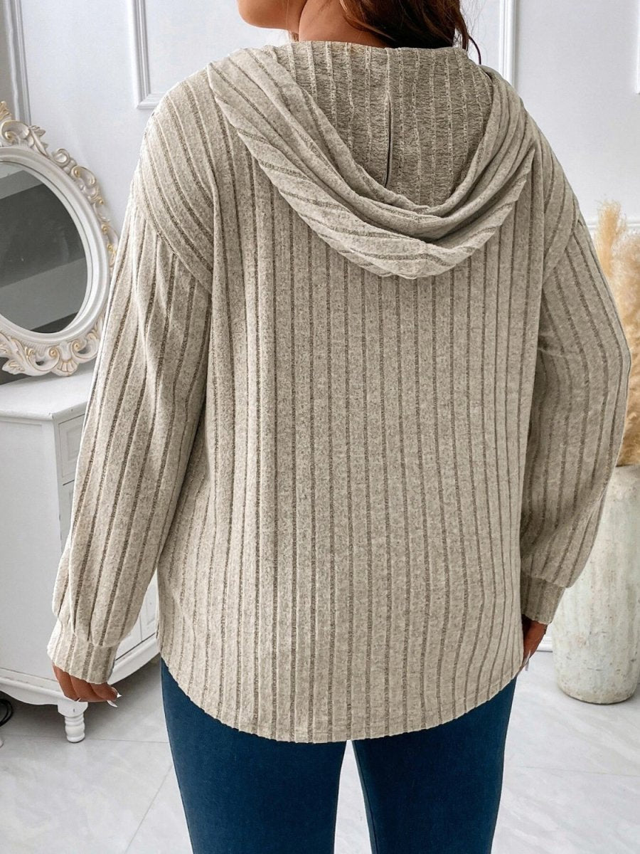 Plus Size Drawstring Dropped Shoulder Hooded T-Shirt - Top